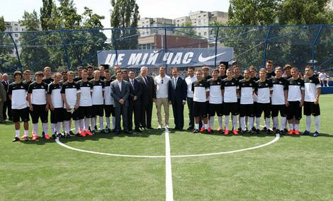 Andriy Shevchenko at the site his old school pitch, newly renovated under a project lead by Nike
